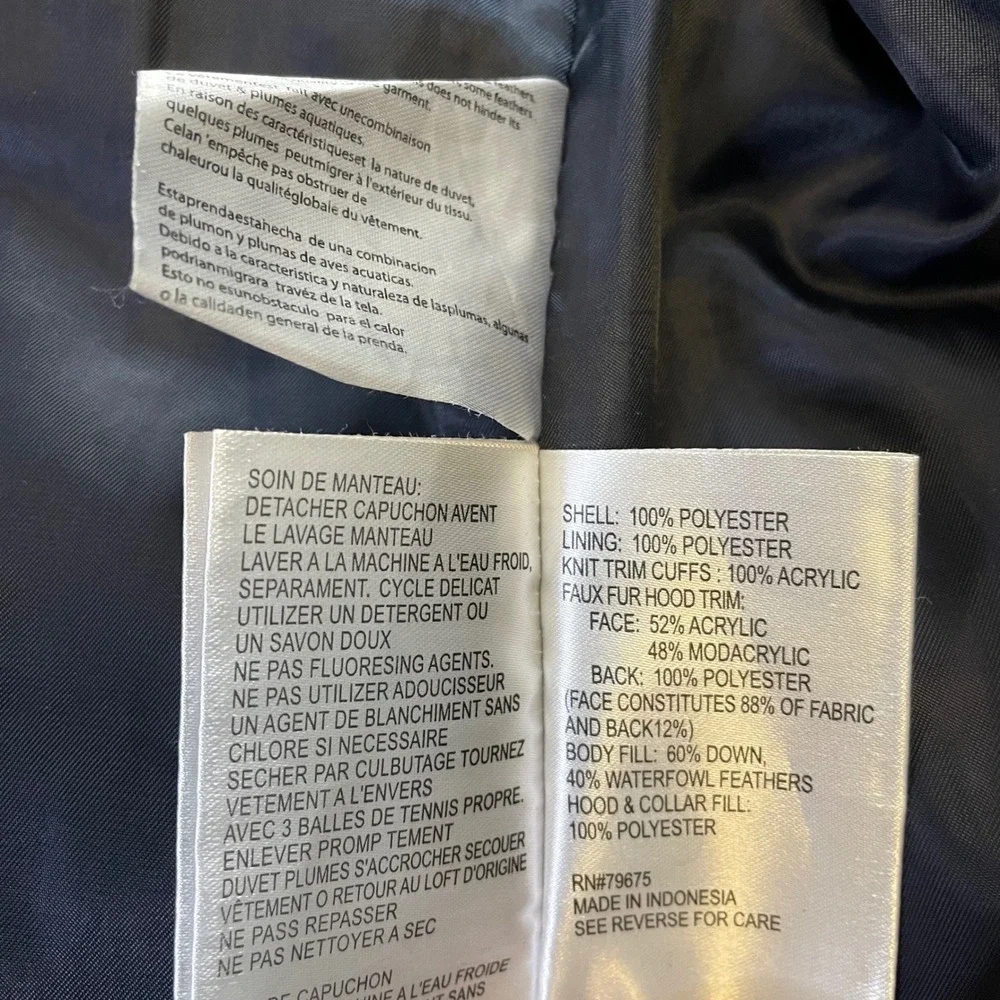 Michael Kors Puffer Parka Womens Medium Navy Blue Belted Faux Fur Hood Down Coat